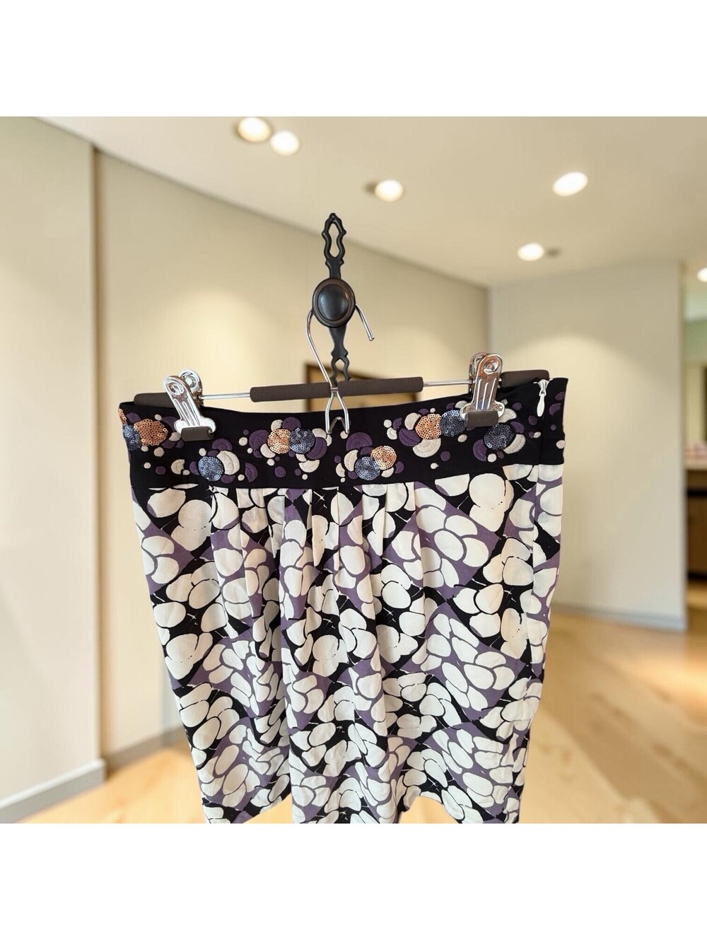 Anthropologie Floreat Ocean Mist Silk Skirt Womens 2 Dot Sequin Embroidered
